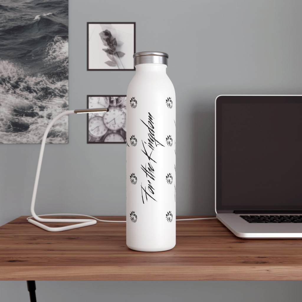 Slim Water Bottle — Black Floral Lion of Judah Pattern Insulated Bottle