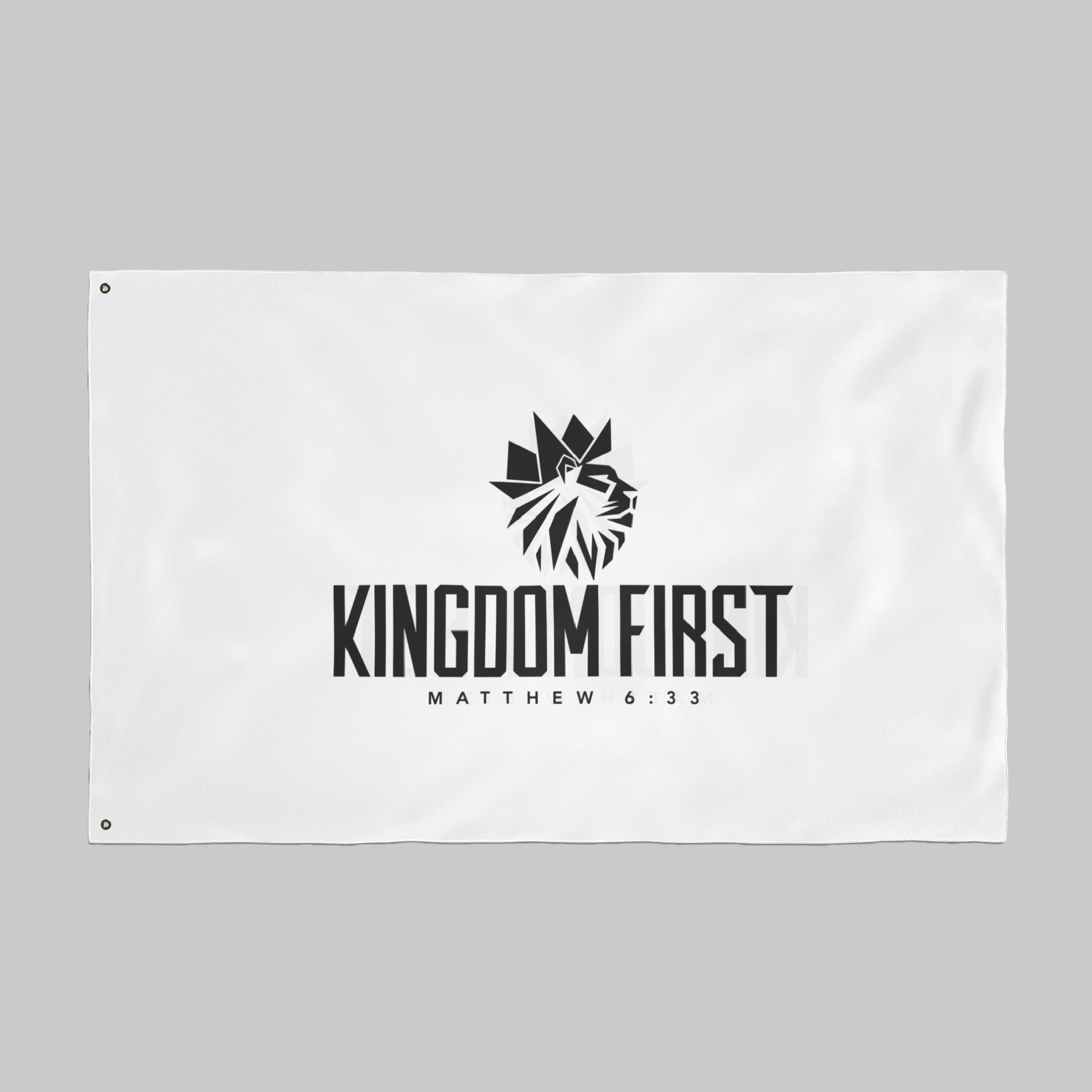 Kingdom First Double-Sided Flag — Matthew 6:33 Inspirational Church Banner