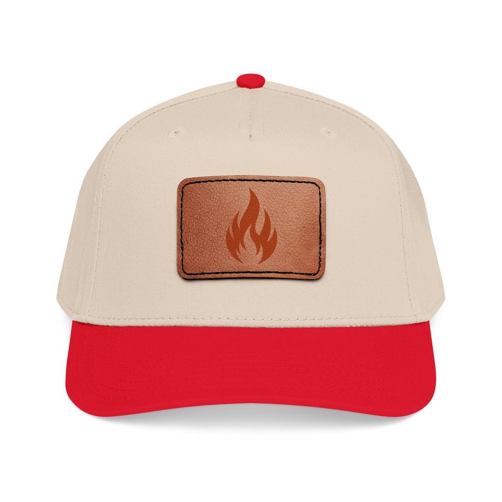 Leather Patch Flame Baseball Cap — Mid Profile Adjustable Hat
