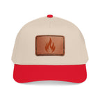 Leather Patch Flame Baseball Cap — Mid Profile Adjustable Hat