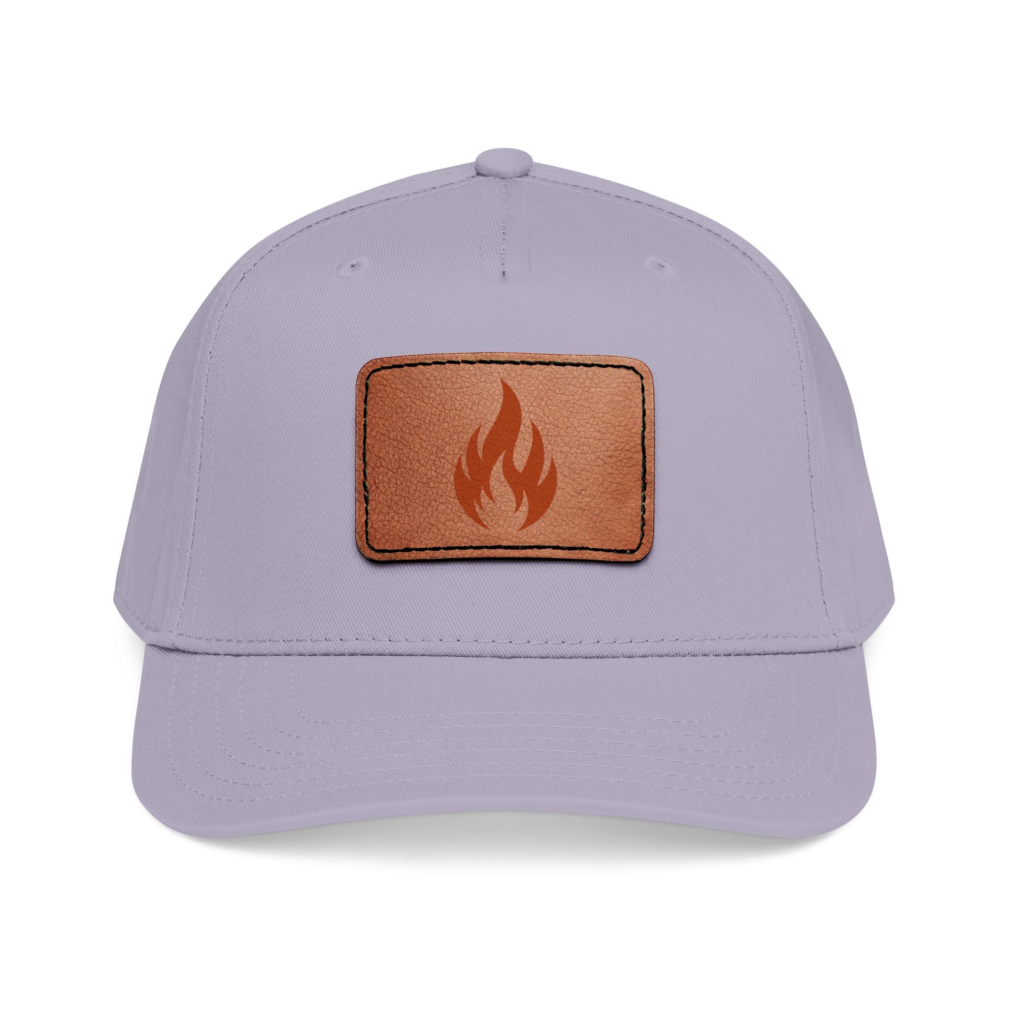 Leather Patch Flame Baseball Cap — Mid Profile Adjustable Hat
