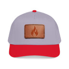 Leather Patch Flame Baseball Cap — Mid Profile Adjustable Hat