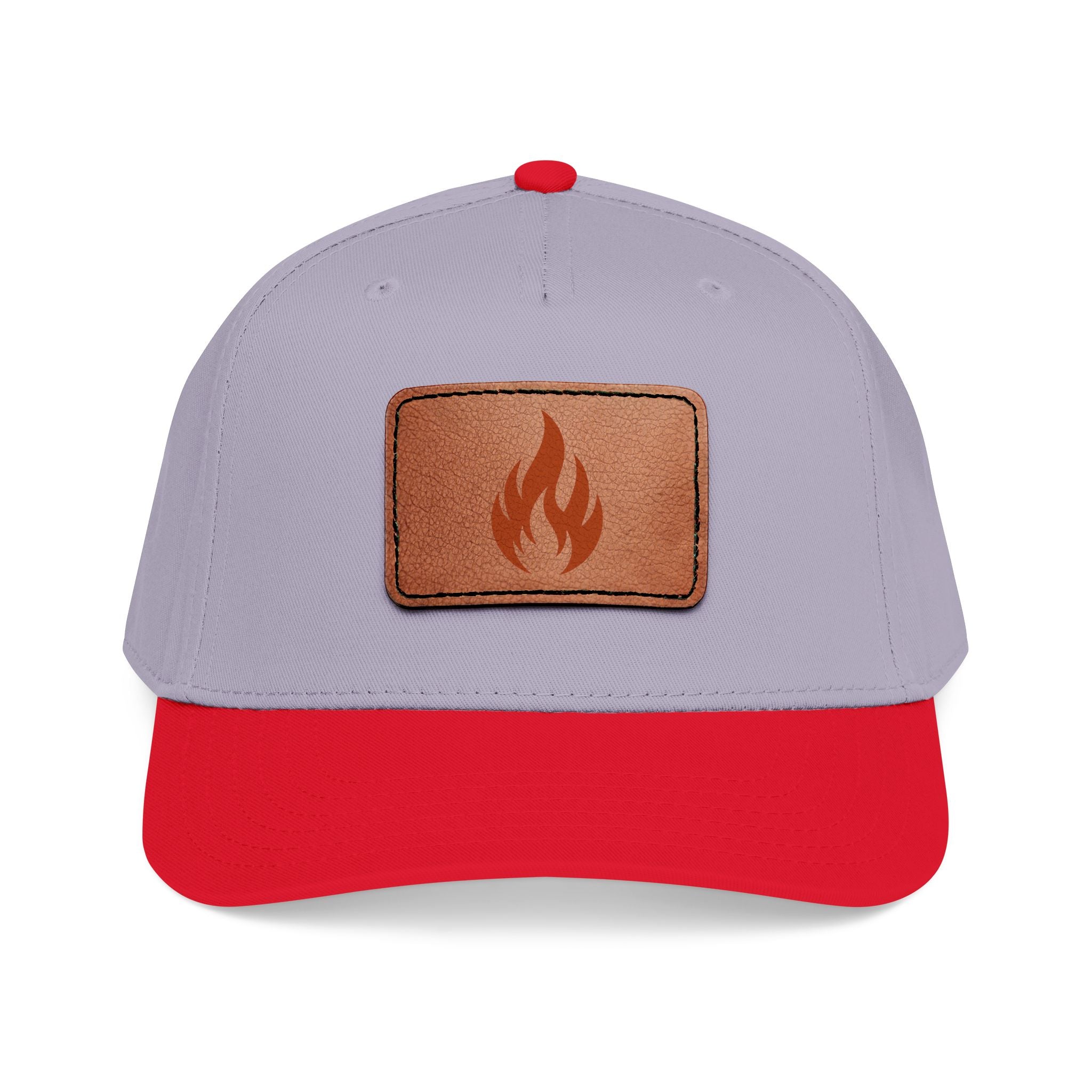 Leather Patch Flame Baseball Cap — Mid Profile Adjustable Hat