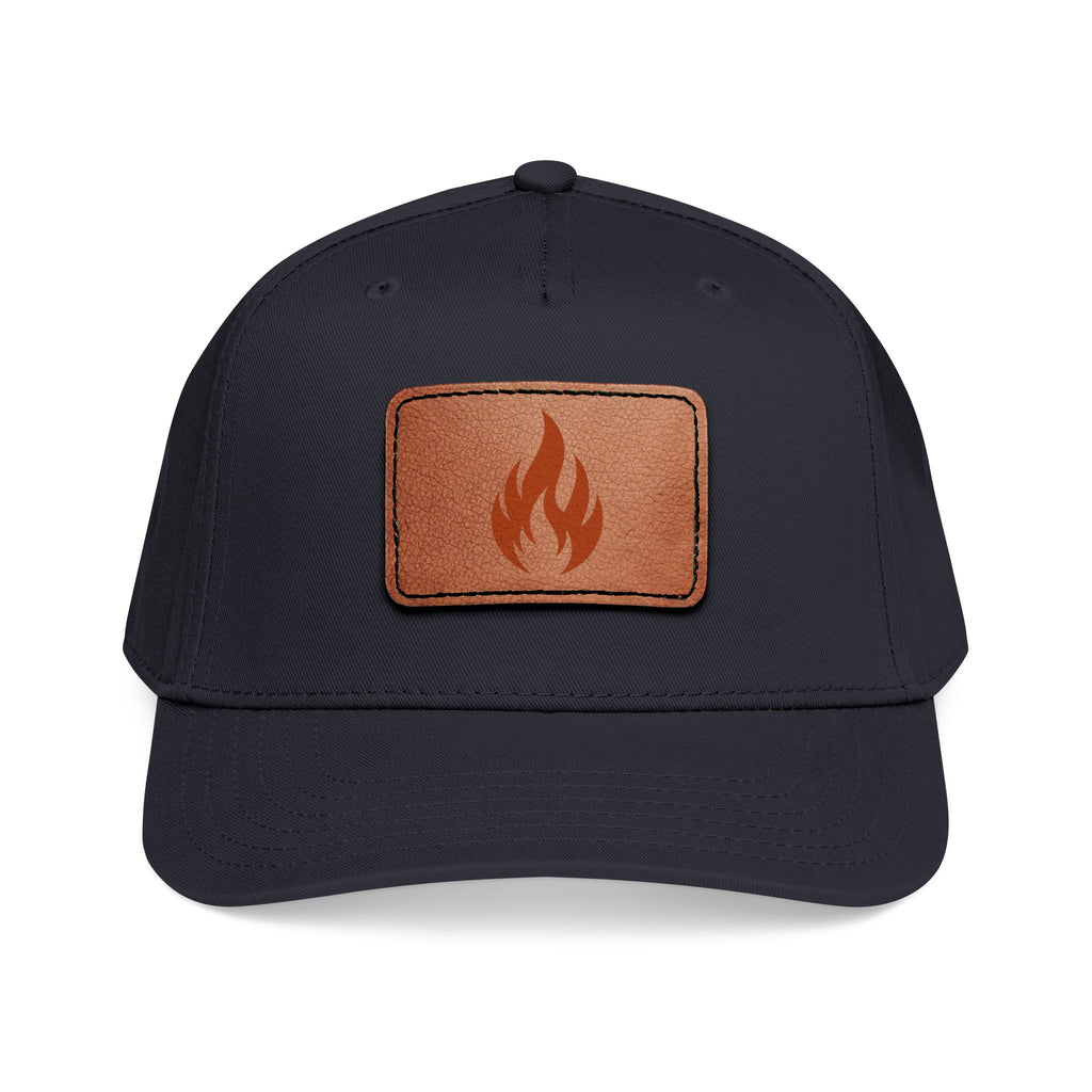 Leather Patch Flame Baseball Cap — Mid Profile Adjustable Hat