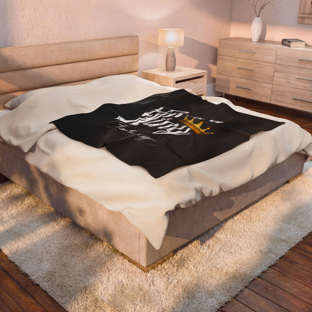 Christ Is King Velveteen Plush Blanket — Christian Faith Throw with Crown Design