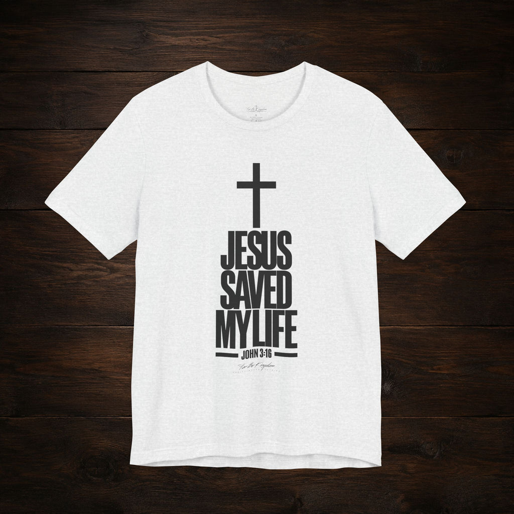 Jesus Saved My Life Dark Pallete Tee — Christian Cross Faith Shirt (John 3:16)