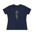 Women's Floral Cross Cotton Tee — Delicate Vine Cross Graphic