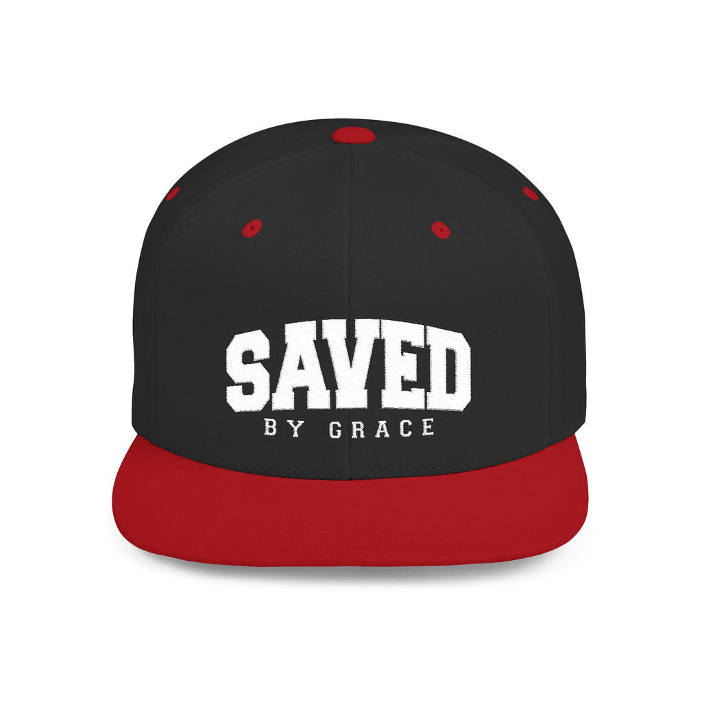 SAVED BY GRACE — Flat Bill Snapback Hat — Bold Faith Statement Cap